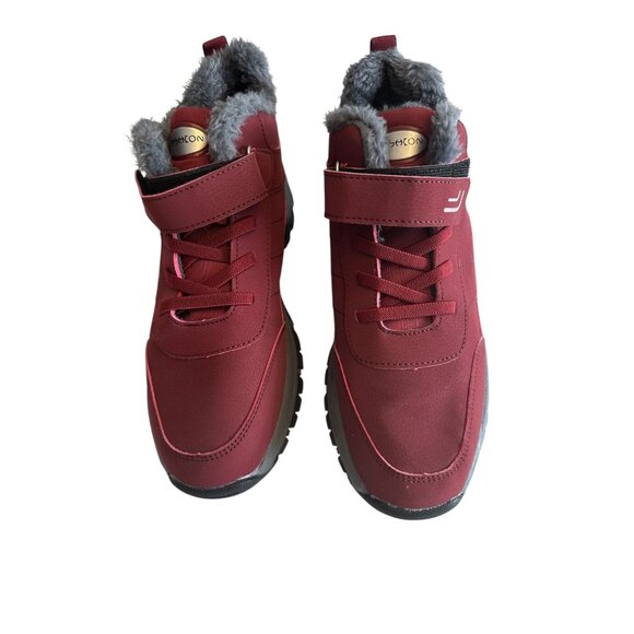 Women's Waterproof Winter Boots W/ Faux Fur Lining Red Non-Slip Sole Adjustable - Picture 1 of 7